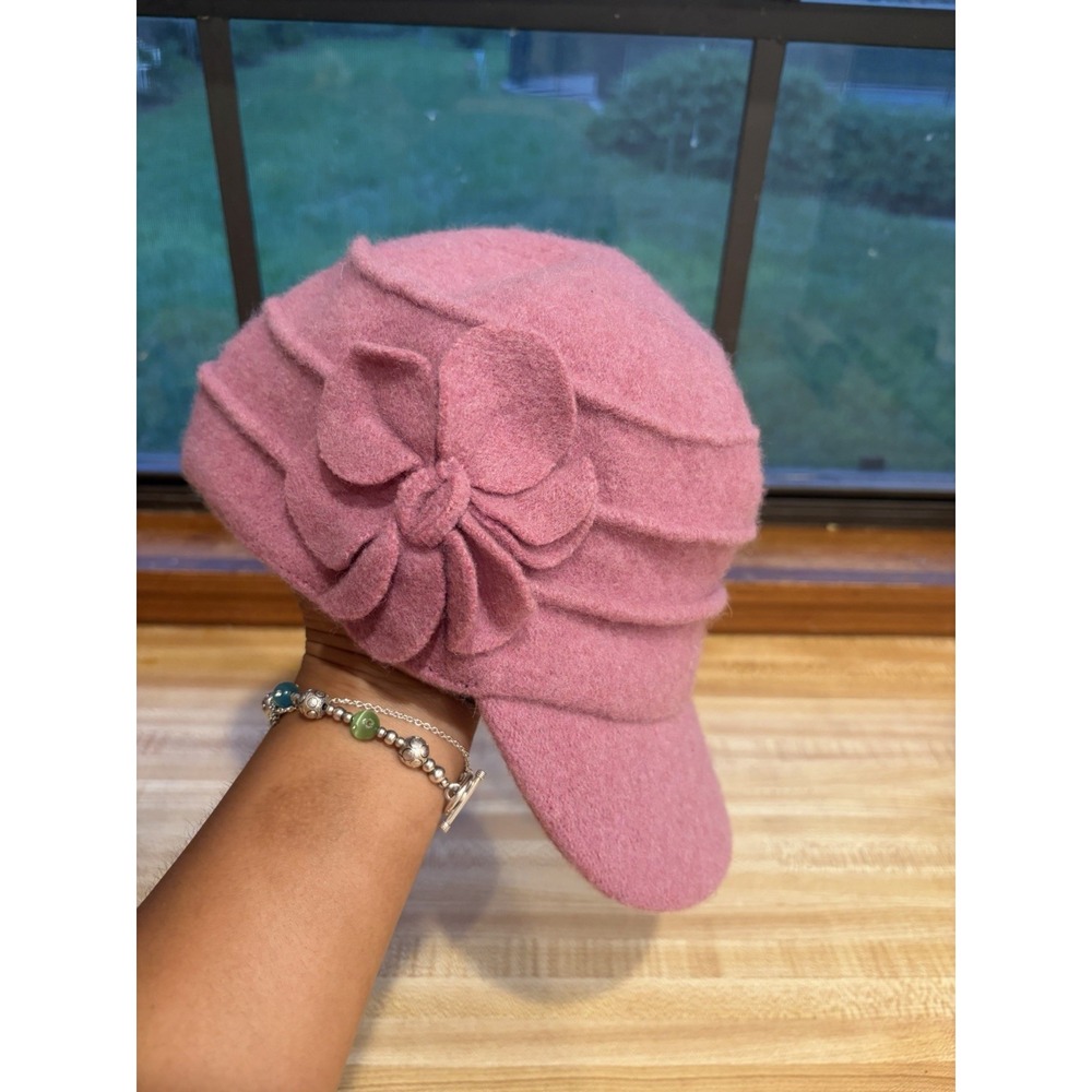 San Diego Hat Company Womens Pink Wool Blend Flower Newsboy Cabbie Cap OS